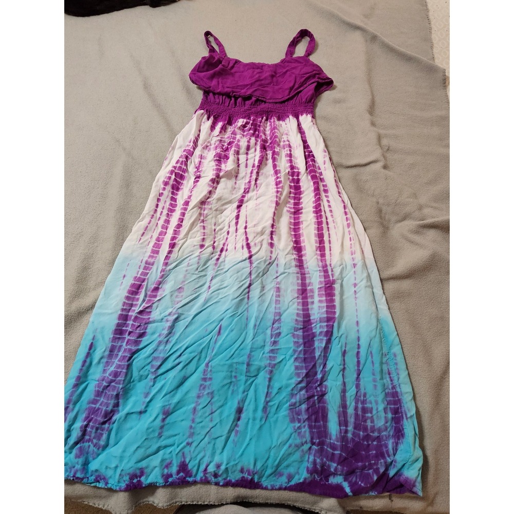 MUDD kids/teen Purple White Mini Dress 8 MEDIUM Sleeveless Tie Dye Smocked y2k